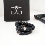 GG UNIQUE BLACK ONYX LEATHER SWAROVSKI CROSS
