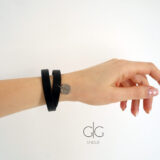 Black double line natural leather bracelet GG UNIQUE