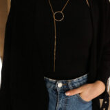 Minimal long necklace with gold plated circle