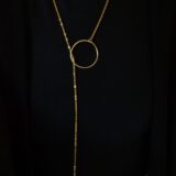 Minimal long necklace with gold plated circle