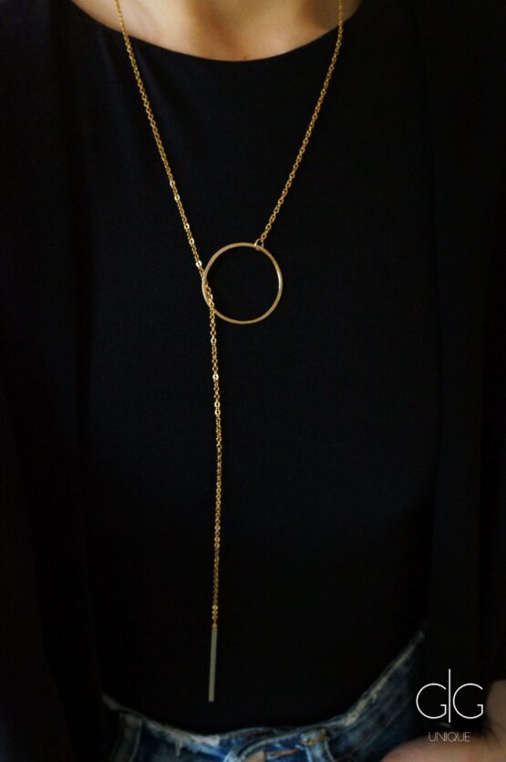 Ilgas minimalistinis auksu dengtas kaklo papuošalas su žiedu