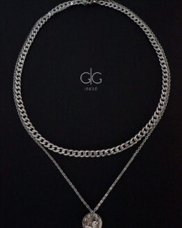 Stylish massive chain double layer silver color necklace