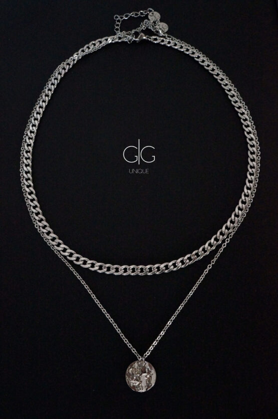 Stylish massive chain double layer silver color necklace