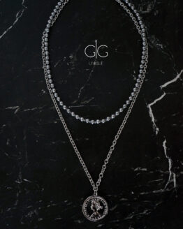 Double layer hematite stone necklace with a coin - GG UNIQUE