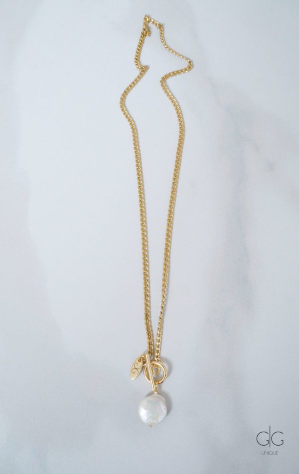 Gold plated stainless steel necklace with natural keshi pearl - GG UNIQUE