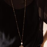 Long gold plated coin necklace with a freshwater pearl - GG UNIQUE