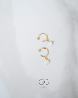 Mini golden hoop earrings with fresh-water pearls - GG UNIQUE