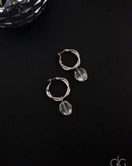 Twisted hoop earrings with mountain crystal stones - GG UNIQUE