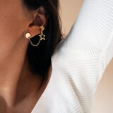 Gold color star earring set with an ear cuff - GG UNIQUE
