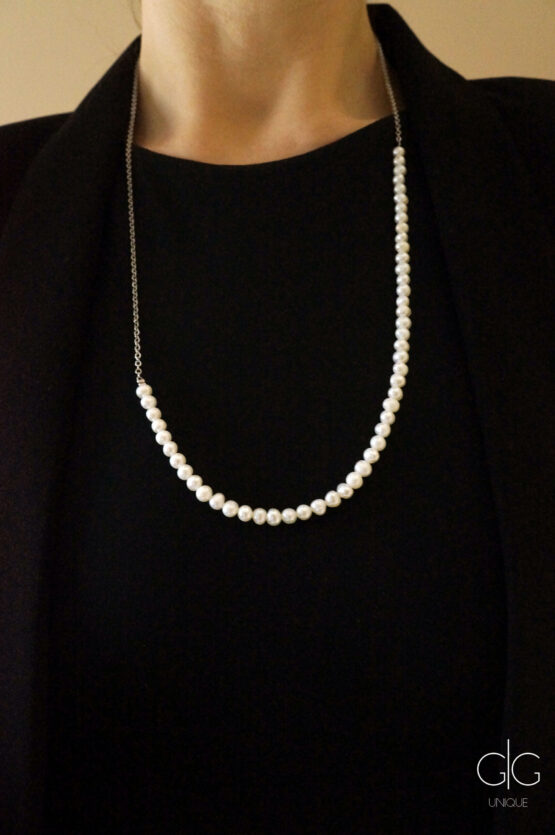 Minimal freshwater pearl necklace with a stainless steel chain - GG UNIQUE