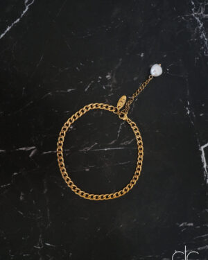 Gold plated stainless steel anklet with a freshwater pearl - GG UNIQUE