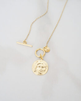 Stylish gold plated necklace with a coin pendant - GG UNIQUE