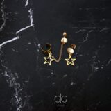 Gold color star earring set with an ear cuff - GG UNIQUE