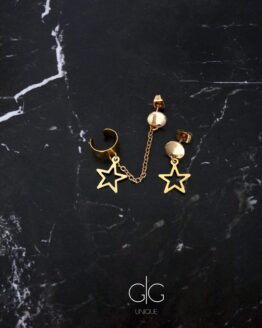 Gold color star earring set with an ear cuff - GG UNIQUE