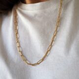 Long square gold plated necklace with a pearl - GG UNIQUE