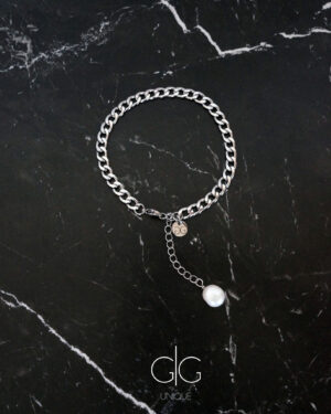 Stainless steel anklet with a freshwater pearl - gg unique