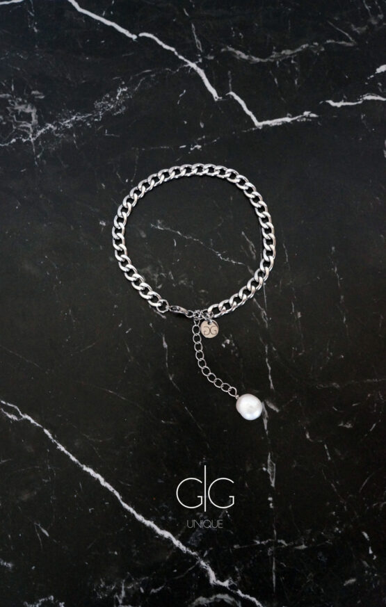 Stainless steel anklet with a freshwater pearl - gg unique