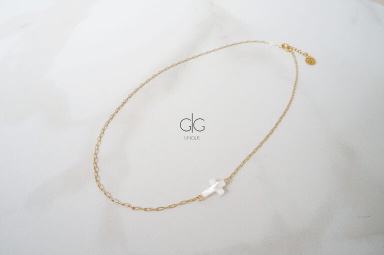 Gold color necklace with natural shell cross - GG UNIQUE