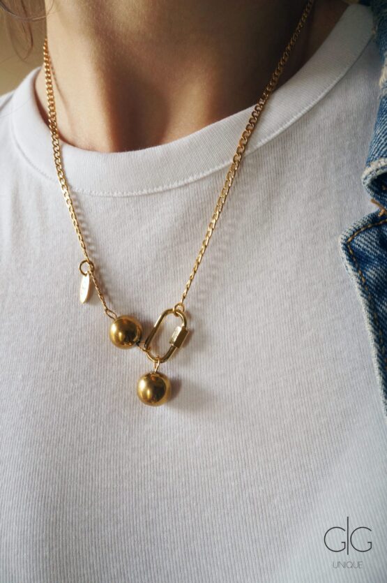Gold color locker necklace with stone bubbles - GG UNIQUE