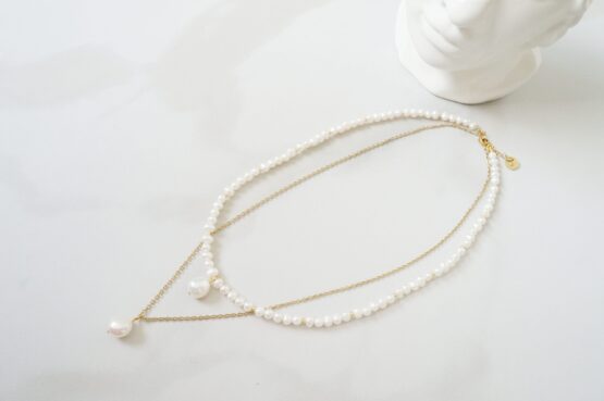 Freshwater pearl necklace with pearl pendants - GG UNIQUE
