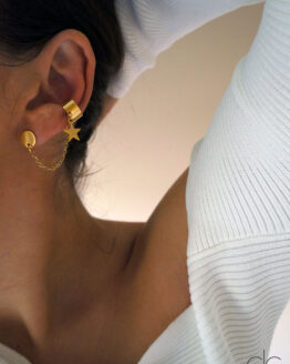 Stainless steel star earring set with an ear cuff in gold - GG UNIQUE