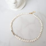 Large pearl necklace with hematite stones - GG UNIQUE