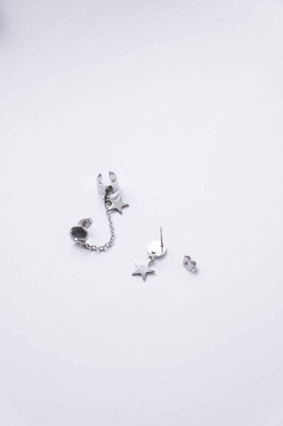 Stainless steel star earring set with an ear cuff - GG Unique