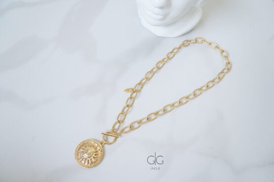 Sun symbol massive trendy gold plated necklace - GG UNIQUE