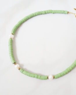 Green necklace with pearls and hematite stones - GG UNIQUE