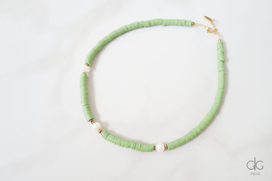 Green necklace with pearls and hematite stones - GG UNIQUE