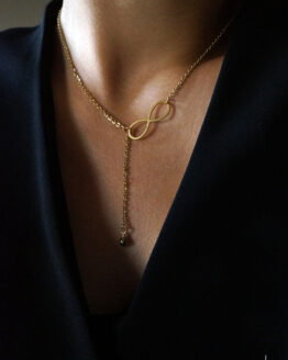 Minimal infinity necklace with hematite stone - GG UNIQUE