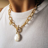 Massive Keshi pearl gold plated necklace - GG UNIQUE