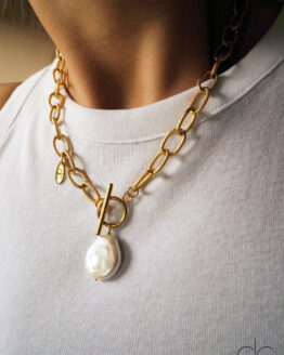 Massive Keshi pearl gold plated necklace - GG UNIQUE
