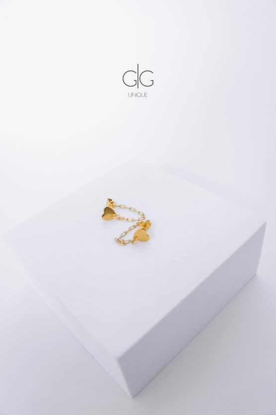 Heart stud earrings with hanging chain in gold - GG UNIQUE
