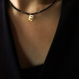 Black crystal necklace with initial letter pendant - GG UNIQUE