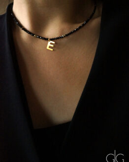 Black crystal necklace with initial letter pendant - GG UNIQUE