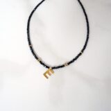 Black crystal necklace with initial letter pendant - GG UNIQUE