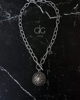 Sun symbol massive trendy steel color necklace - GG UNIQUE