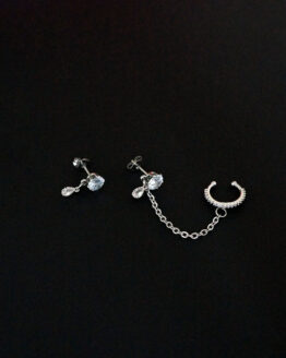 Zirconium earrings with chain linking ear cuff in silver - GG UNIQUE