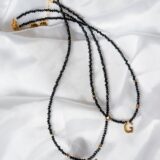 Black crystal necklace with initial letter pendant - GG Unique