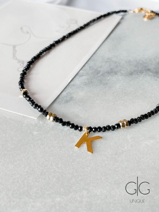 Black crystal necklace with initial letter pendant - GG Unique