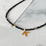 Black crystal necklace with initial letter pendant - GG Unique