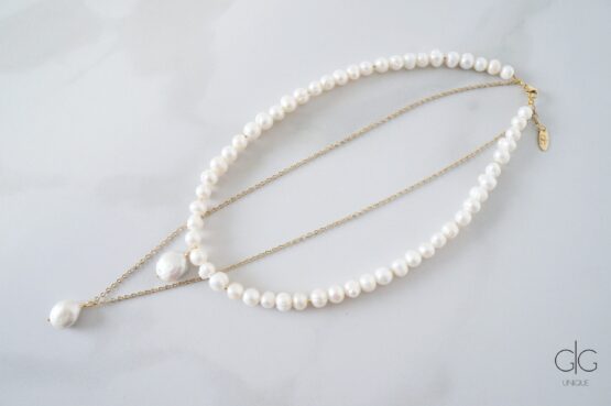 Freshwater pearl necklace with Keshi pearl pendants - GG UNIQUE