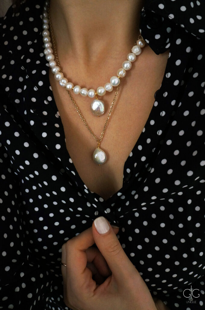 Freshwater pearl necklace with Keshi pearl pendants - GG UNIQUE
