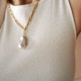 Exclusive large baroque pearl gold plated necklace