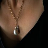Exclusive large baroque pearl gold plated necklace