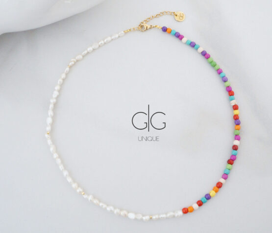 Colorful pearl and howlite stone necklace - GG UNIQUE