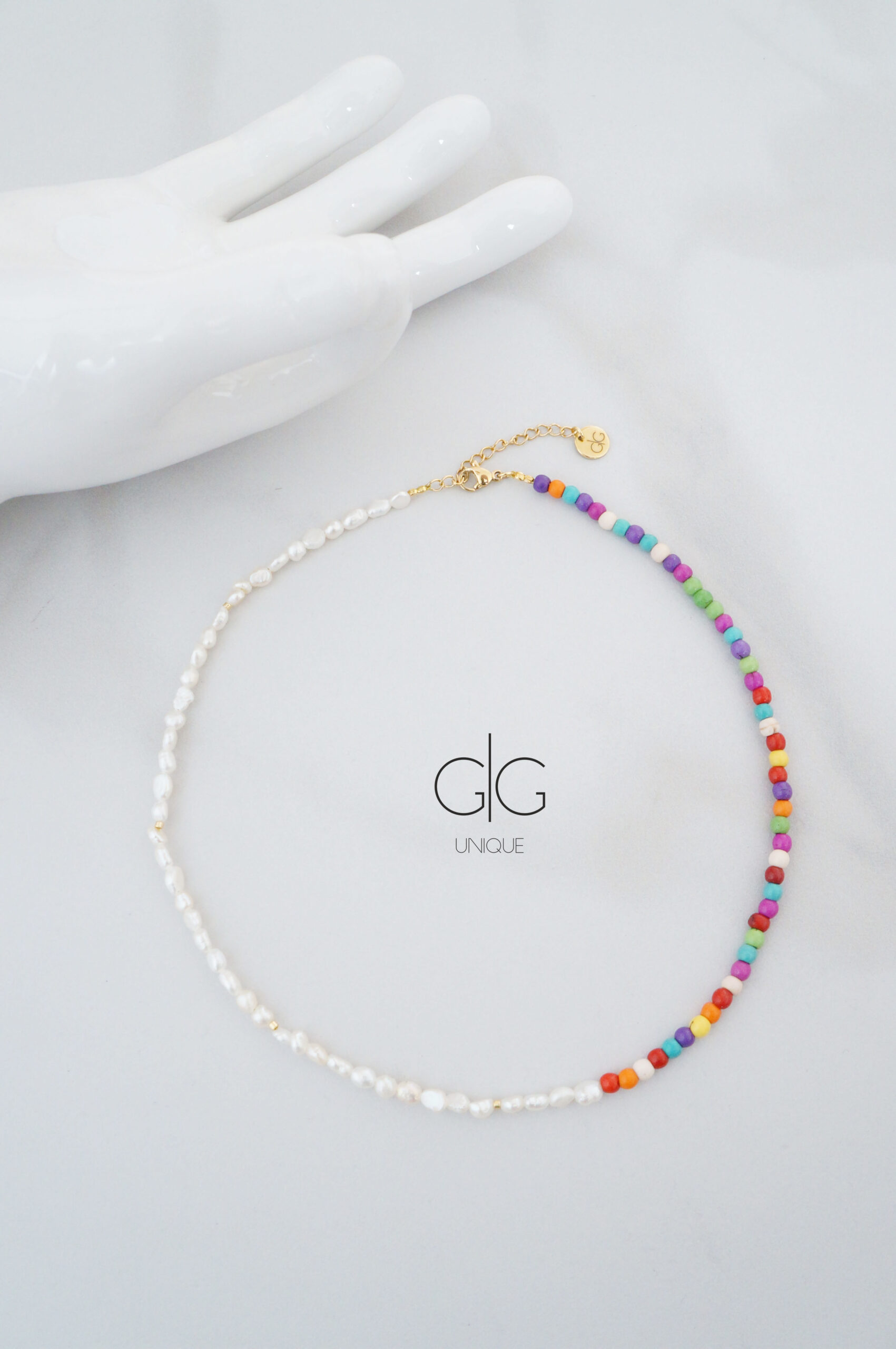 Colorful pearl and howlite stone necklace - GG UNIQUE