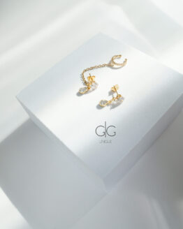 Zirconium earrings with chain linking ear cuff in gold - GG UNIQUE