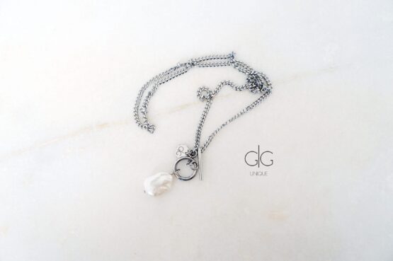 Delicate curb chain stainless steel necklace with Keshi pearl - GG UNIQUE